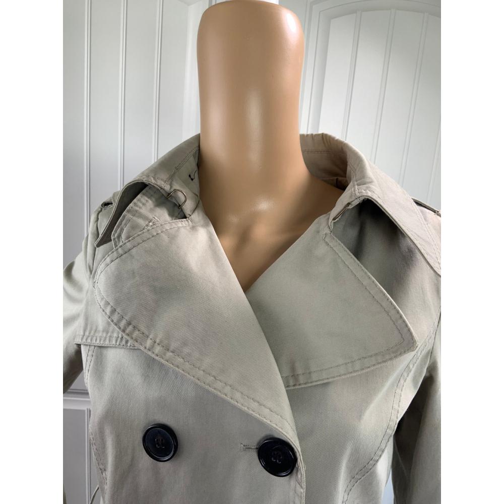 Zara Basic Womens Trench Coat Sz Med Beige Double Breasted Collard Neck Corpcore - Picture 2 of 16